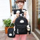 Set Of 4: Cloud Print Canvas Backpack + Crossbody Bag + Zip Pouch + Drawstring Pouch