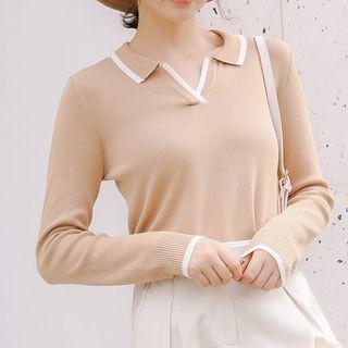 Polo Collar Long-sleeve Top