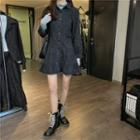 Long-sleeve Ruffled Hem Denim Mini A-line Dress