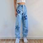 High Waist Floral Print Jeans