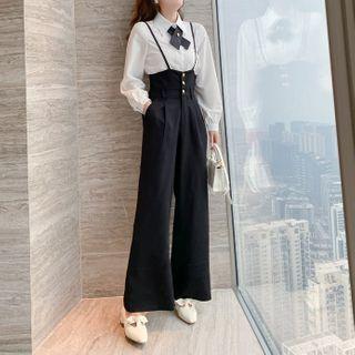 Set: Long-sleeve Blouse + Wide-leg Jumper Pants