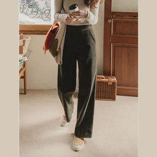 Zip-side Corduroy Straight-leg Pants