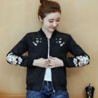 Long-sleeve Embroidered Flower Zip Jacket