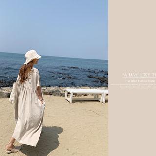 Linen Blend Long Empire Dress