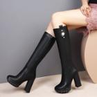 Chunky Heel Faux Pearl Tall Boots