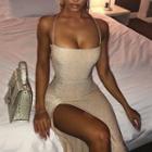 Spaghetti Strap Side-slit Lace-up Back Glitter Bodycon Midi Dress