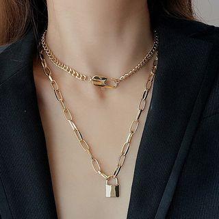Alloy Padlock Pendant Layered Necklace As Shown In Figure - One Size
