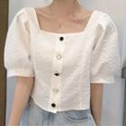 Puff-sleeve Buttoned Square-neck Blouse