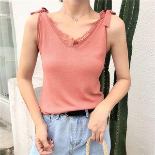 V-neck Lace Trim Knit Tank Top
