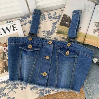 Details Button-up Denim Crop Top