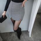 Slit-hem Houndstooth Miniskirt