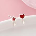 Non-matching 925 Sterling Silver Heart & Star Key Earring 1 Pair - R407 - One Size