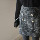 Inset Shorts Wool Blend Tweed Miniskirt