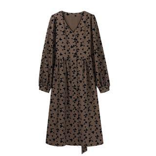 V-neck Butterfly Print Midi A-line Dress