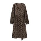 V-neck Butterfly Print Midi A-line Dress