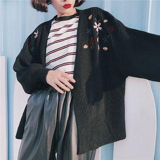 Flower Embroidered Loose-fit Cardigan