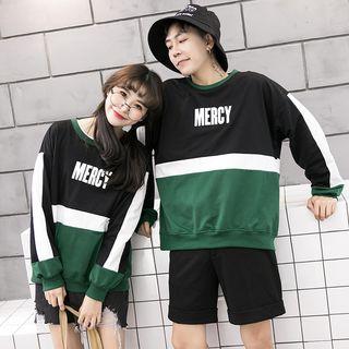 Couple Matching Letter Colour Block Long-sleeve Sweatshirt