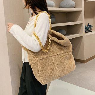 Chain Strap Furry Tote Bag