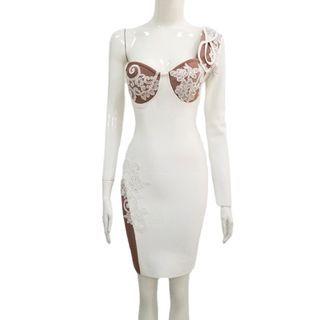 One-shoulder Lace Trim Mini Sheath Dress