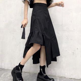 Asymmetric Ruched Midi A-line Skirt