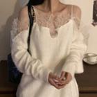 Lace Panel Sweater White - One Size