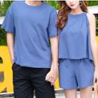 Women Set: Sleeveless Top + Shorts / Men Short-sleeve T-shirt / Shorts
