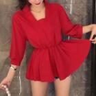 3/4-sleeve Gather-waist Plain Blouse