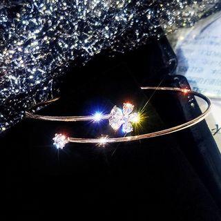 Rhinestone Floral Open Bangle As Shown In Figure - One Size