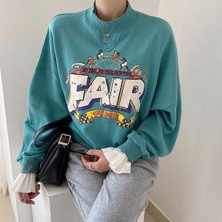 Mock Neck Mock Two Piece Printed Sweatshirt Green - One Size