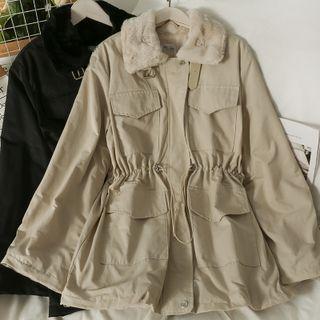 Furry-lined Drawstring-waist Long Jacket
