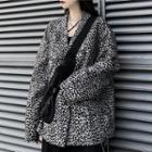 Lapel Collar Leopard Side Pocket Blazer