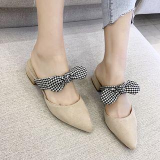 Faux Suede Plaid Strap Low Heel Mules