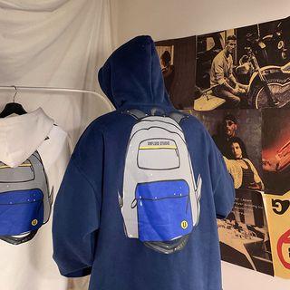 Unisex Backpack-print Loose-fit Hoodie