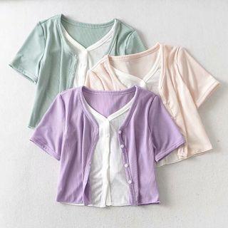 V-neck Mock-two Piece T-shirt