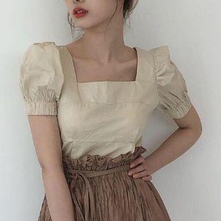 Square Neck Puff Sleeve Top Almond - One Size