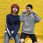 Couple Matching Letter Stripe Long-sleeve Knit Top