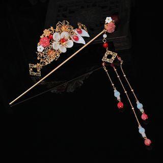 Wedding Set: Rhinestone Flower Headpiece + Hair Stick Set Of 2 - Headpiece & Hair Stick - As Shown In Figure - One Size