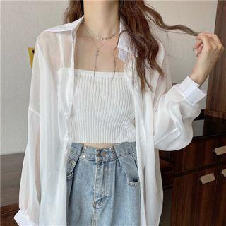 Long-sleeve Button-up Light Chiffon Shirt