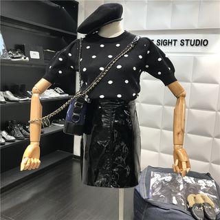 Dotted Short-sleeve Top Black - One Size