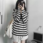 Long-sleeve V-neck Striped Henley Hoodie