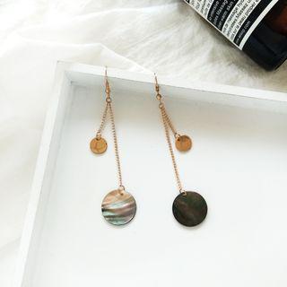 Scallop & Alloy Disc Dangle Earring 1 Pair - Hook Earring - One Size