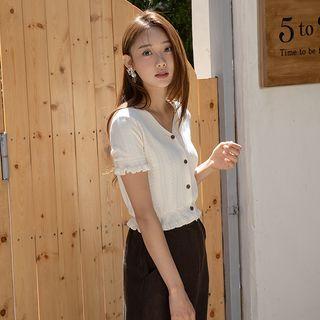 Frill-edge Pointelle-knit Cardigan