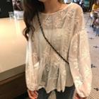 Long-sleeve Lace Blouse White - One Size