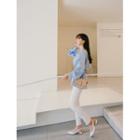 Bishop-sleeve Drawstring-waist Peplum Blouse