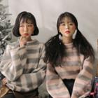 Mock-neck Brushed-fleece Stripe Top