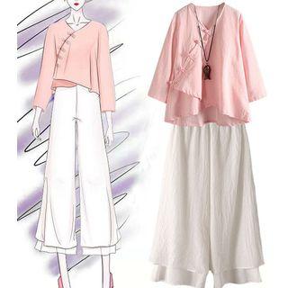 Hanfu Long-sleeve Top / Wide Leg Pants