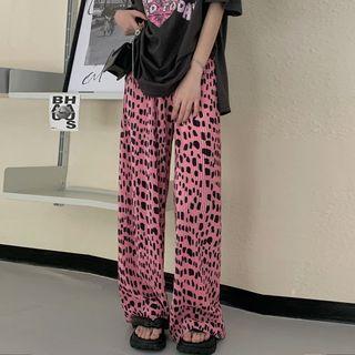 Leopard Print High Waist Wide Leg Pants Pink - One Size