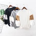 Furry Panel Sweatshirt Pink & Purple Sleeve - White - L