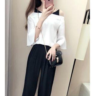 Set: Open Shoulder Elbow-sleeve Top + Pants