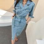 Notch-lapel Denim Biker Dress